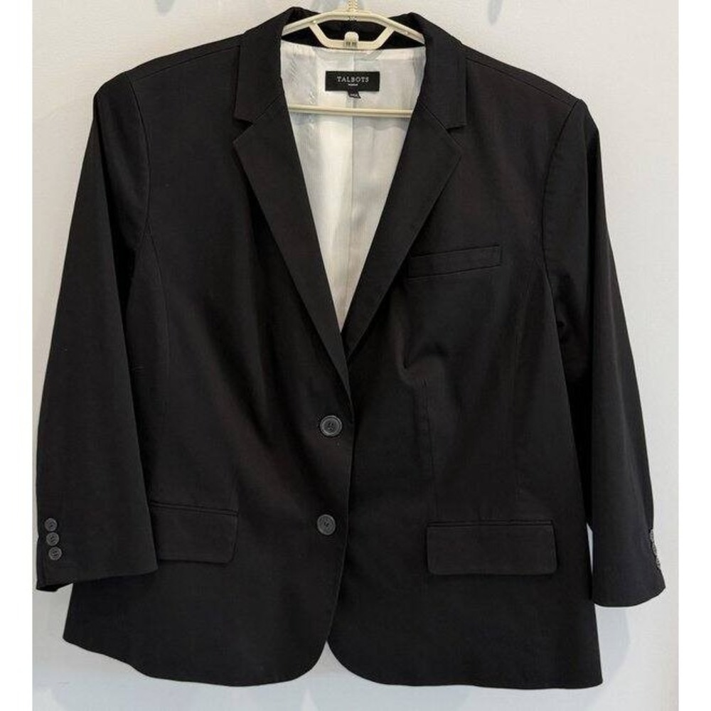 Talbots Woman Black Career Blazer Jacket Cotton Tencel Stretch Size 24W